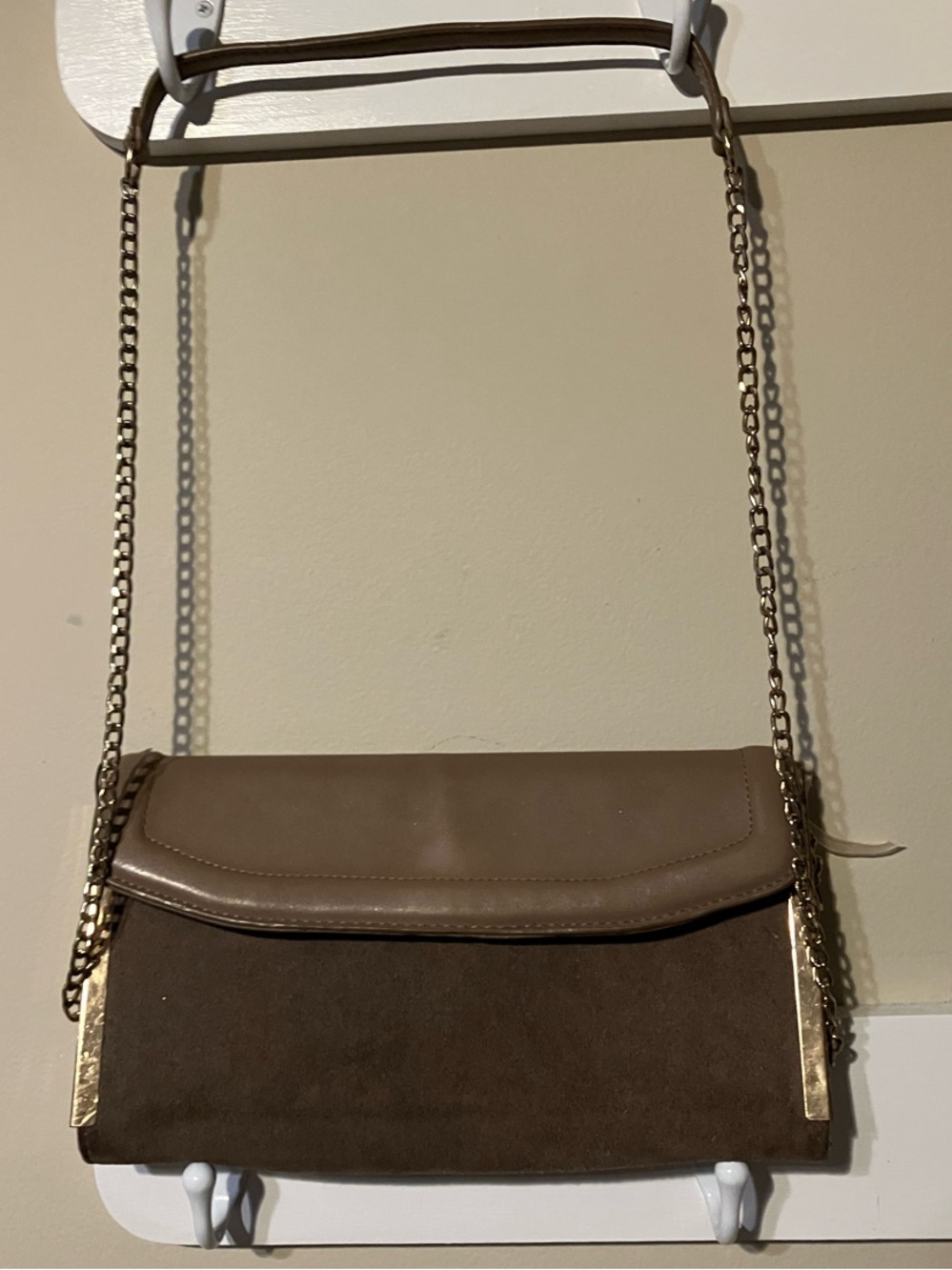 MADISON WEST- Taupe Two-Tone Leather & Suede Chain Crossbody Bag W/
FREE gifts